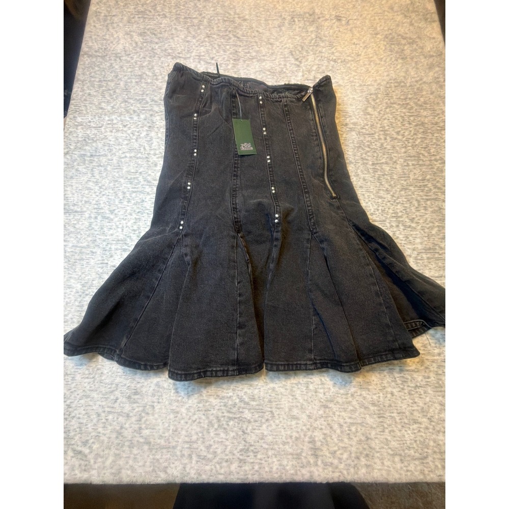 Wild Fable Black Wash Denim Strapless Dress Studded Zipper Midi Size M NWT